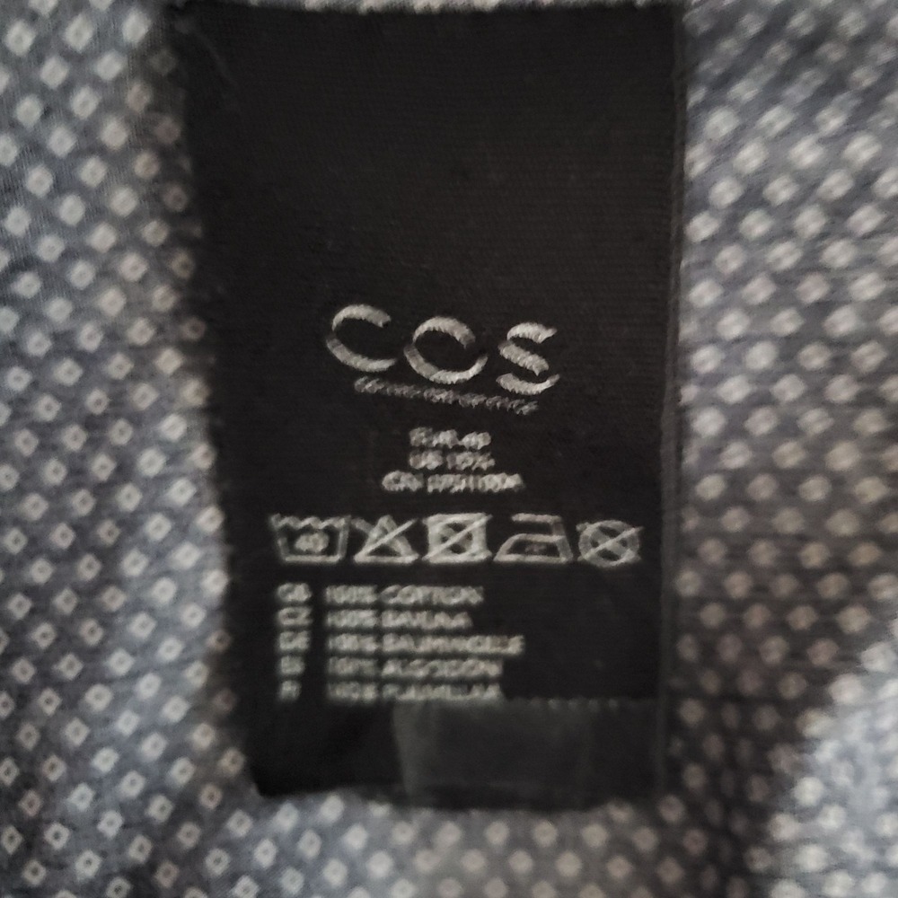 COS Men's Slim Fit Printed Navy Blue And White Long Sleeve Shirt Size 15 3/4 - Picture 6 of 10